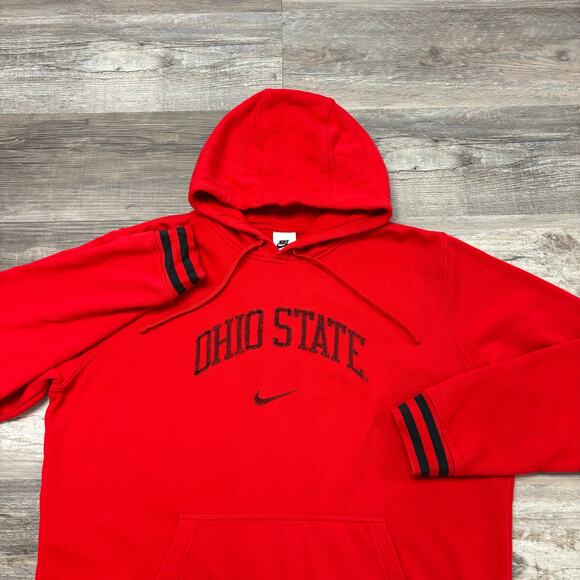 Ohio State Hoodie Nike OSU Buckeyes Red‎ Black Men XL Mini Swoosh Pullover - Picture 1 of 9